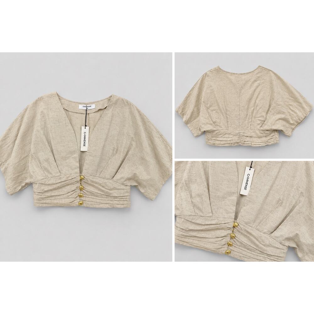 Commense Linen Blend Crop Top Medium NWT Beige Boho Cottagecore Chic - Picture 2 of 3